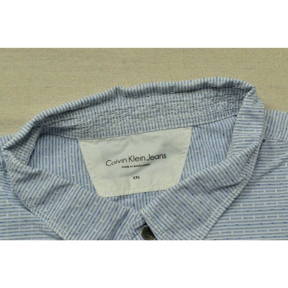 Calvin Klein Jeans Men's Regular Size XXL Blue White Pinstripe Button Shirt - Picture 6 of 8